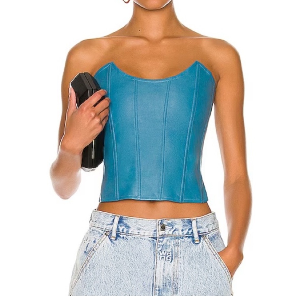 Miaou Lea Blue Leather Corset Top